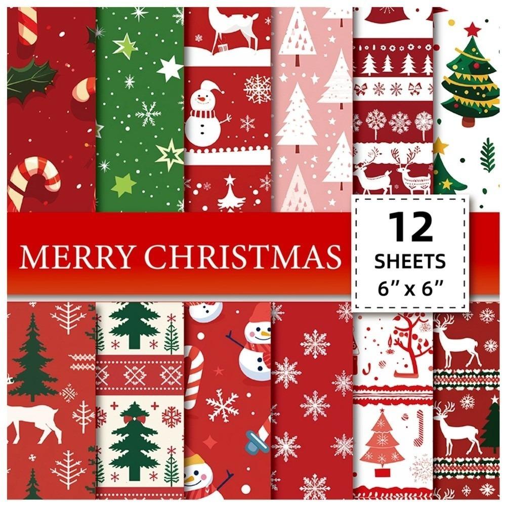 12 Sheet Snowflake/Santa/Snowman Christmas Scrapbook Paper Xmas Themed Paper  Backgrounds Card