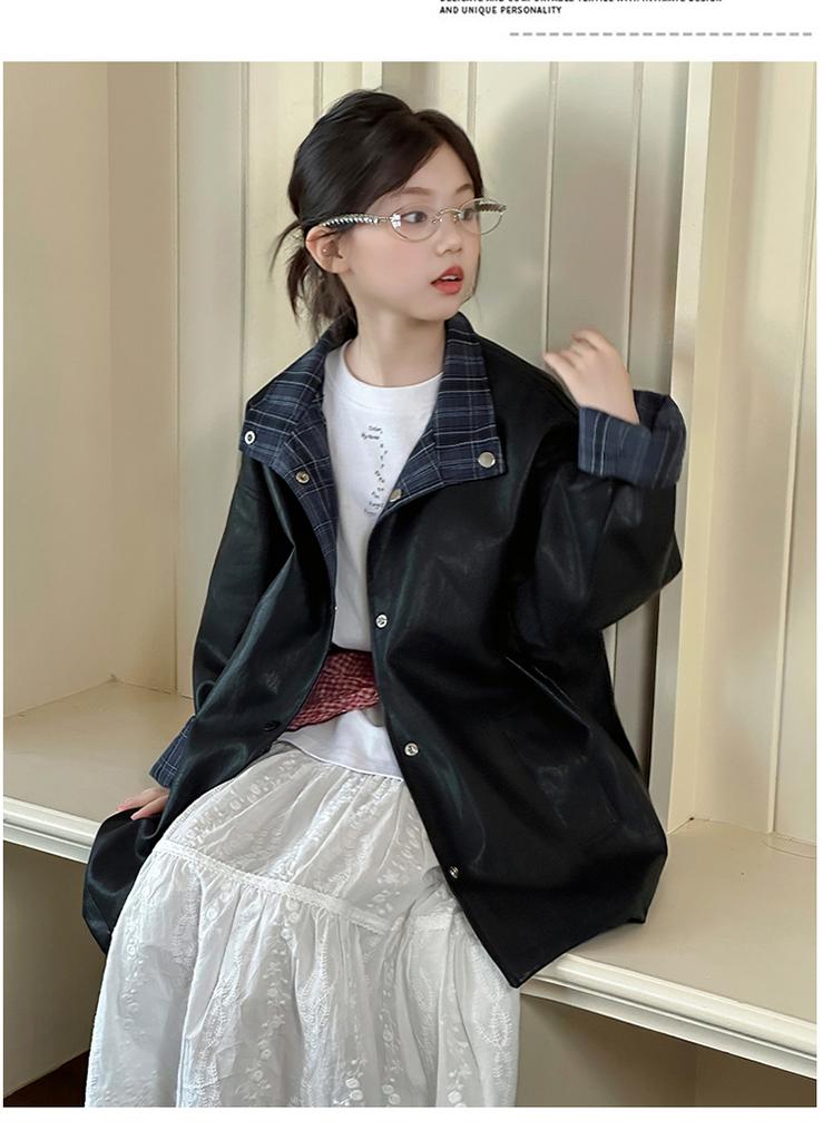 Girls' Leather Jacket 2026 Spring and Autumn New Style Children's Western-Style Korean Leather Jacket for Girls' Autumn Wear Double-Sided Outer Layer