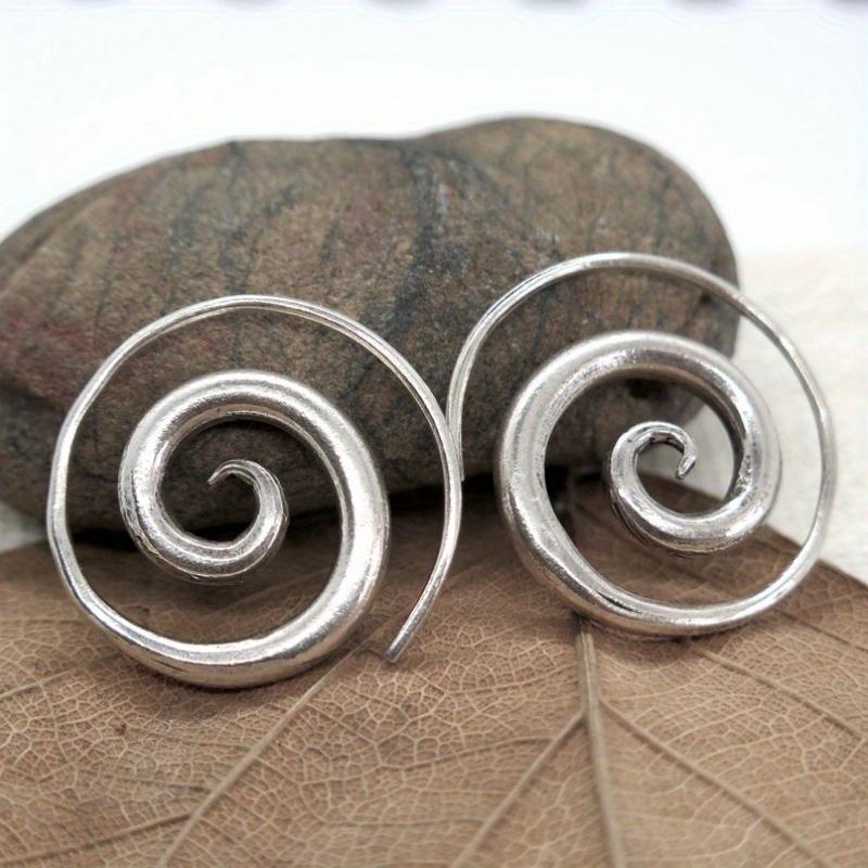Vintage Ethnic Copper Color Metal Geometry Spiral Dangle Earrings for Women Zircon
