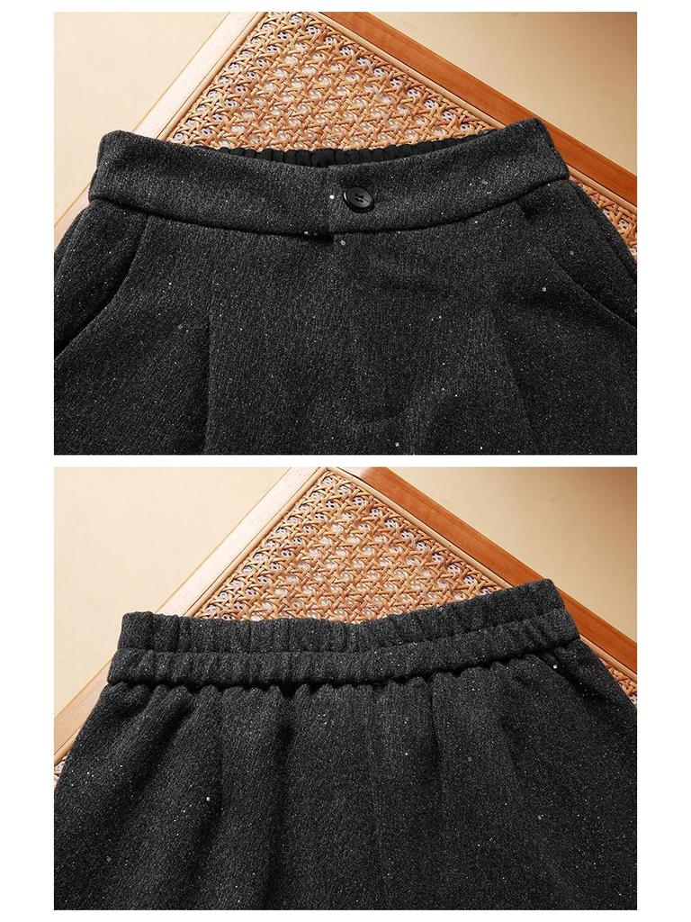 High-Waisted Women's Woolen Bootcut Shorts - Plus Size, Autumn/Winter, Loose Fit, Slimming, 200 Jin