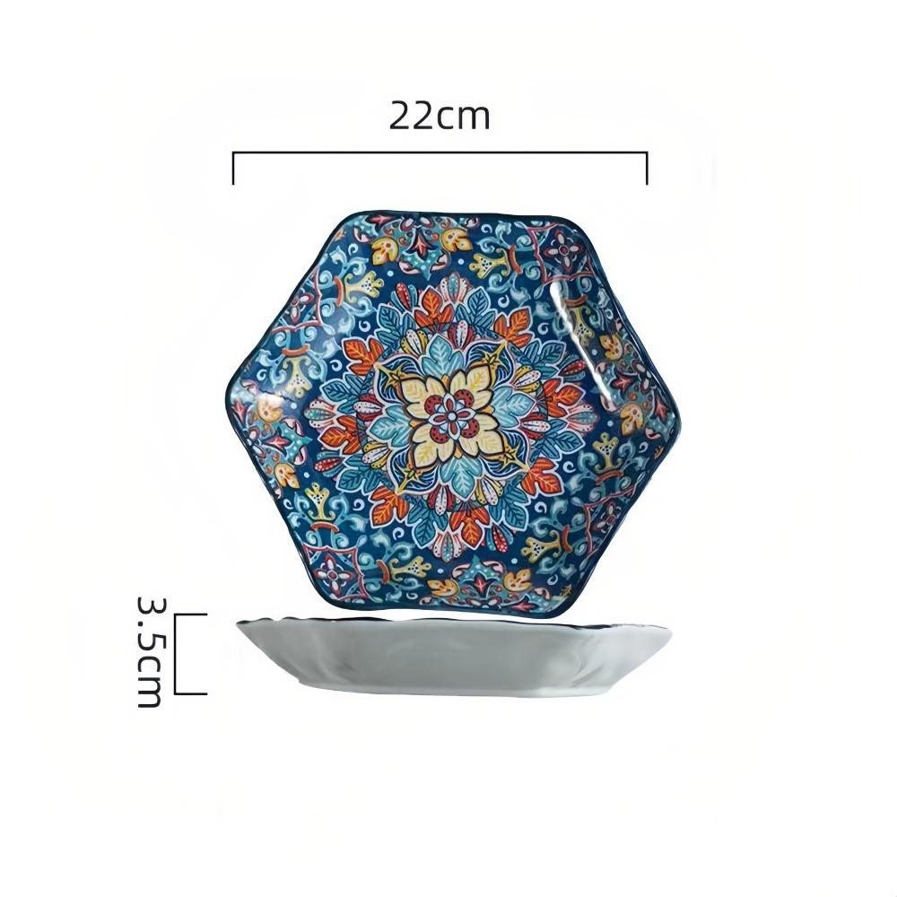 Расписанная подглазурной краской керамическая посуда. Богемный набор тарелок. Креативная шестиугольная тарелка. Высококлассное рыбное блюдо для домашнего использования. Вегетаб 8 inches