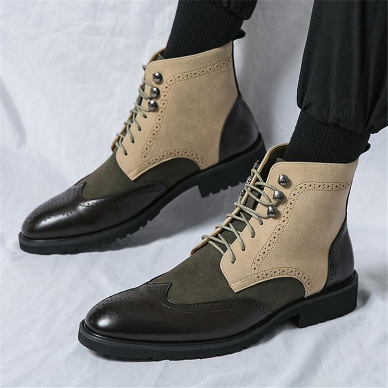 Fashion Winter Fashion Men's Pointed Mix Colors Patchwork Brogues Ankle Boots  Male Casual Luxury Brand High-top Shoes Zapatos Hombre