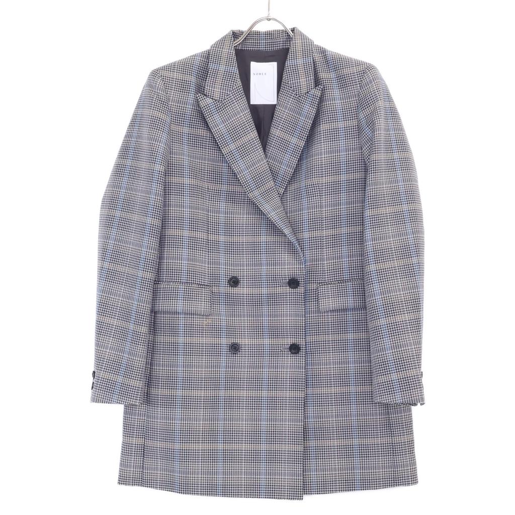 NOBLE [Good Condition] 22-010-240-6040-1-0 Glen Check Peak Lapel Long Jacket 38 grayUsed