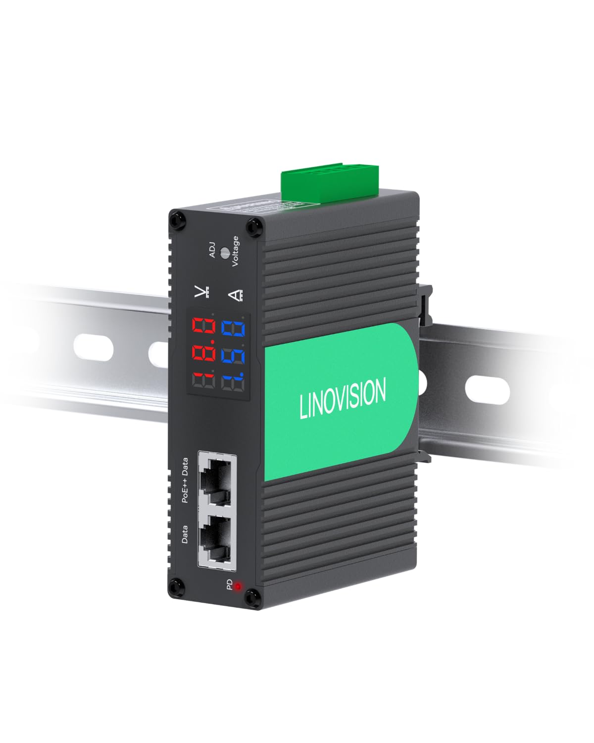 

LINOVISION Industrial Gigabit 90W DC Adjustable PoE to DC Power Supply for LED PTZ Access Control System PoE++ Splitter, 3~36V Output, чорний