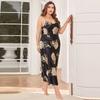 Summer Fat and Plus Size Ice Silk Sleepwear Casual Sleepwear Sexy Printed Suspender Nightgown