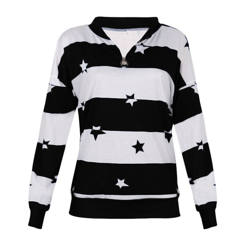 

Striped Print Long Sleeve Zip-up Sweatshirt Stripes Long Sleeves Zip Sweatshirt black XL