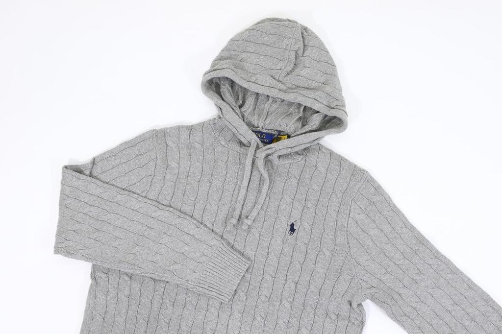 Polo Ralph Lauren Men's Cotton Cable Knit Hoodie Sweater GREY M (01020153)