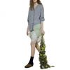 Color Block Plaid Ruffle Long Sleeve Shirt Women Loose Casual Top