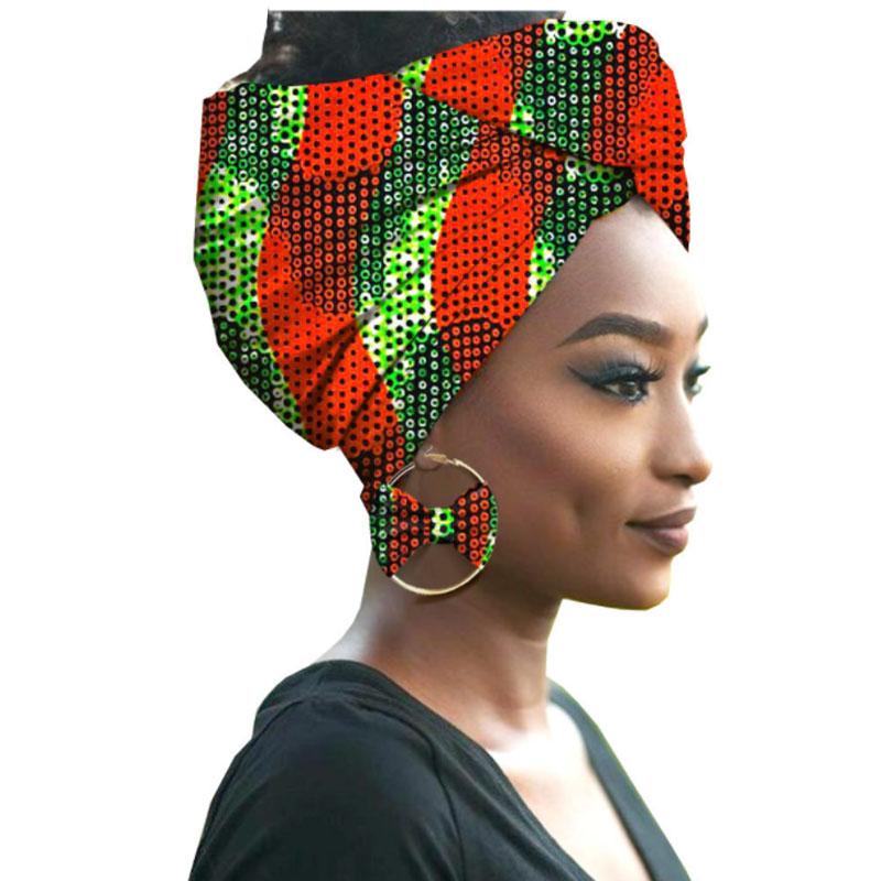 African Print Women Head Bandana Cotton With Matching earring Balaclava Headscarf Bandana Mujer Headband Set Hair Accessories
