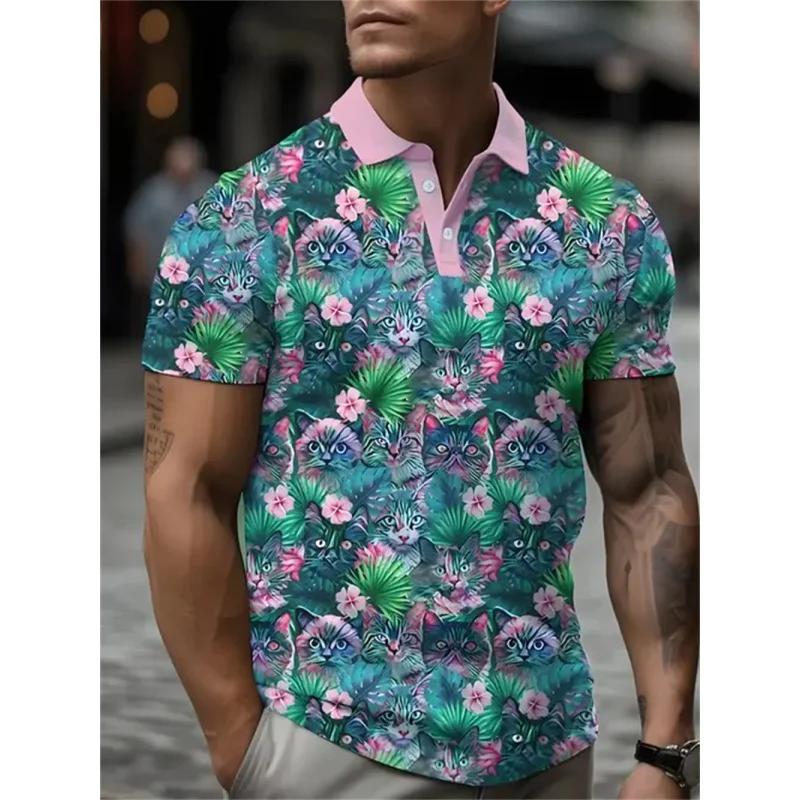 Sommer-Essential! Tropisches Palmenmuster Kurzarm-Poloshirt
