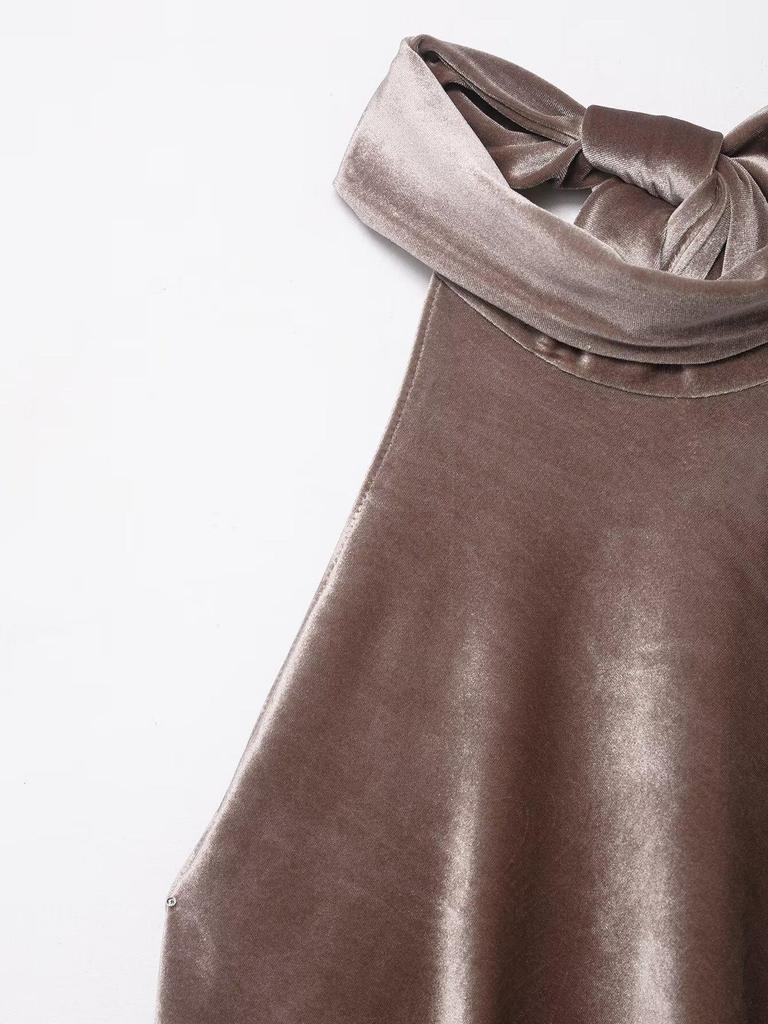 ZA Women's Asymmetrical Halter Neck Sequin Georgette Scarf Top