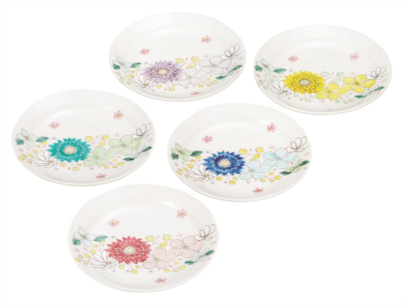 Kutani ware Iwataya 5.2-inch plate set, floral design K9-119
