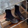 Thick-soled Thick-heeled Short Boots Women's New Autumn and Winter Thin Boots Elastic Boots Heightening Martin Boots