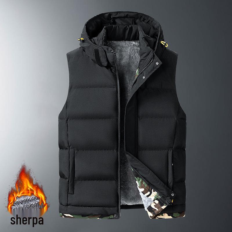 

Мужской флисовый жилет из хлопка с подкладкой из овечьей шерсти большого размера, утолщенная куртка без рукавов 4XL чёрный