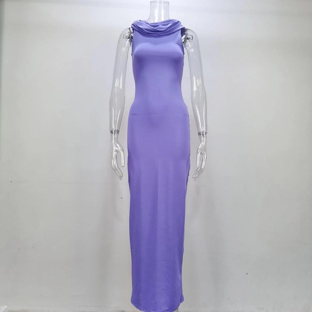 Women's Solid Colour Hooded Split Sleeveless Dress