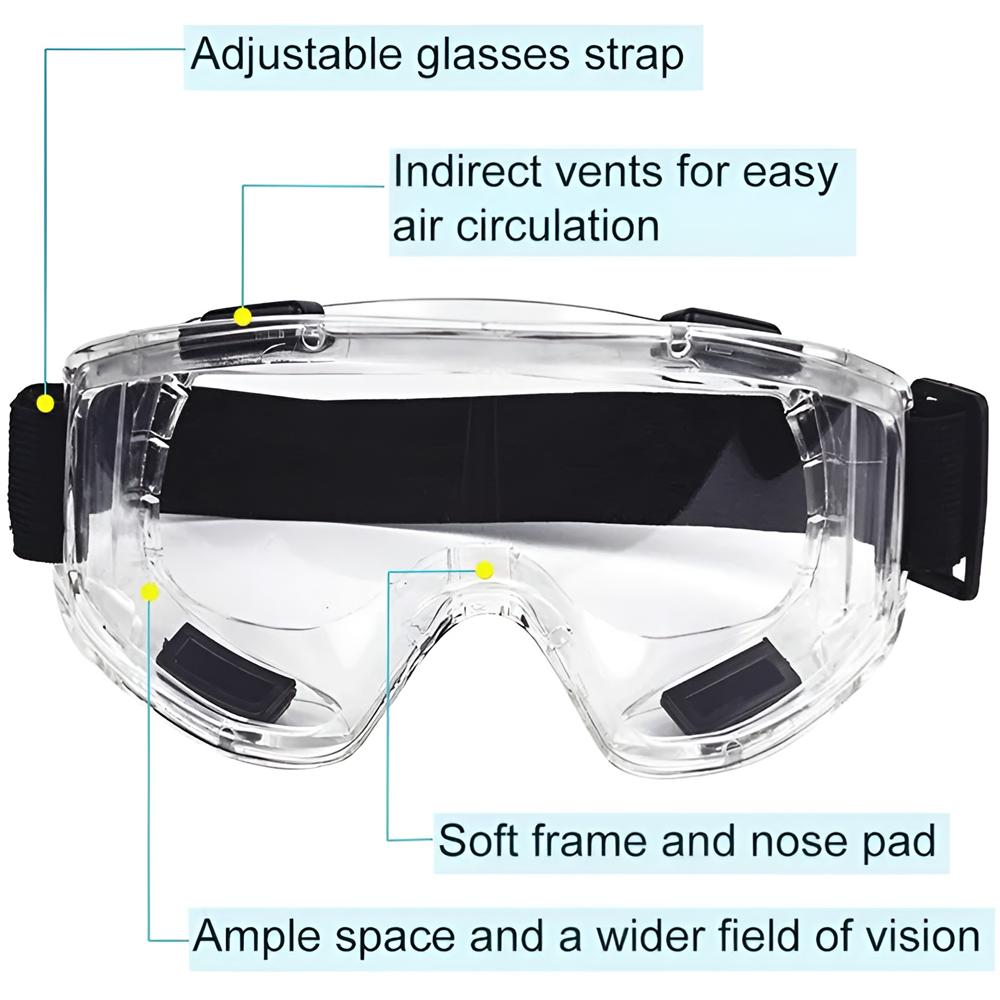 Transparent Safety Goggles Anti-fog Goggles Unisex Goggles Scratch-proof Splash-proof with Adjustable Temple Suitable for Safet