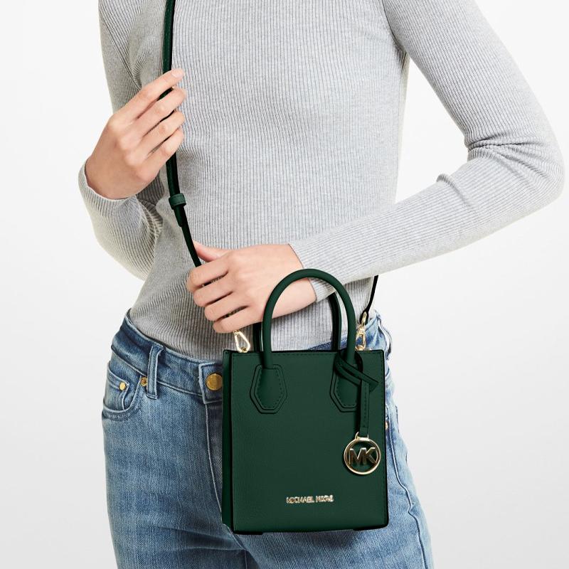 Michael Kors MK Mercer Solid Color Commuter French Style Leather Accordion Bag Women Handbags Dark-Green 35S1GM9T0L-305