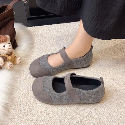 Gray Nizi Round Head Small Fragrance Light Mouth Flat-soled Single Shoes Women's 2025 Autumn and Winter New Soft-soled Skirt Mary Jane Shoes