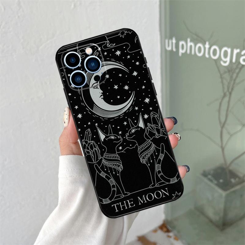 Moon Tarot Witch Cat Case For iPhone 16 15 11 12 13 14 Pro Max Plus XS X XR 12 13 Mini Back Cover