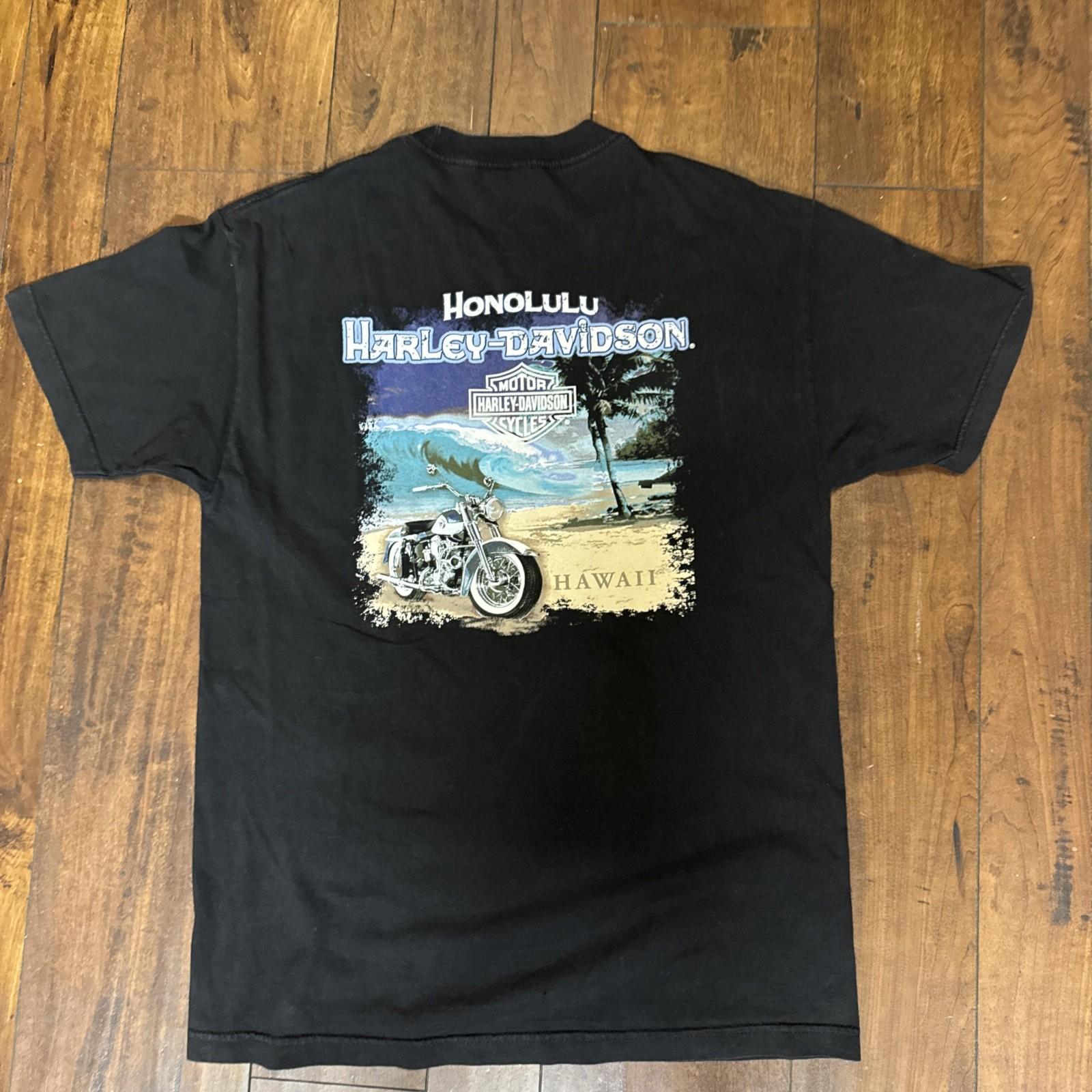 Vintage 2000s Harley Davidson Hawaii Graphics Black Tee Shirt Size Large Unisex T-Shirt L