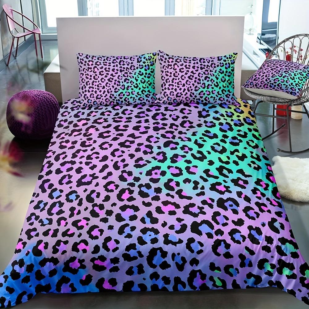 Purple Leopard Print Duvet Cover Color Bedding Set Three-Piece 3D Digital Printing Kit