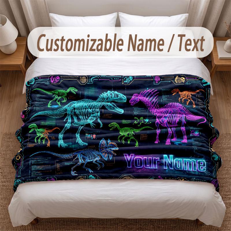 Dinosaurier-Thema Weiche Decke Personalisierter Benutzerdefinierter Name Textdruck Warme Decke Haus Sofa Schlafzimmer Dekor