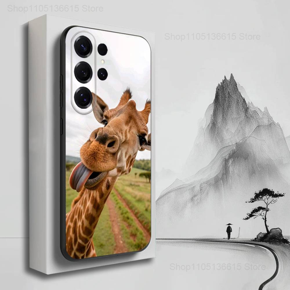 Roztomilý pouzdro s žirafou pro Samsung S21,S20,S10,Plus,S9,S22,S25,Ultra,S24,S23,FE,Lite,Měkký silikonový Černý