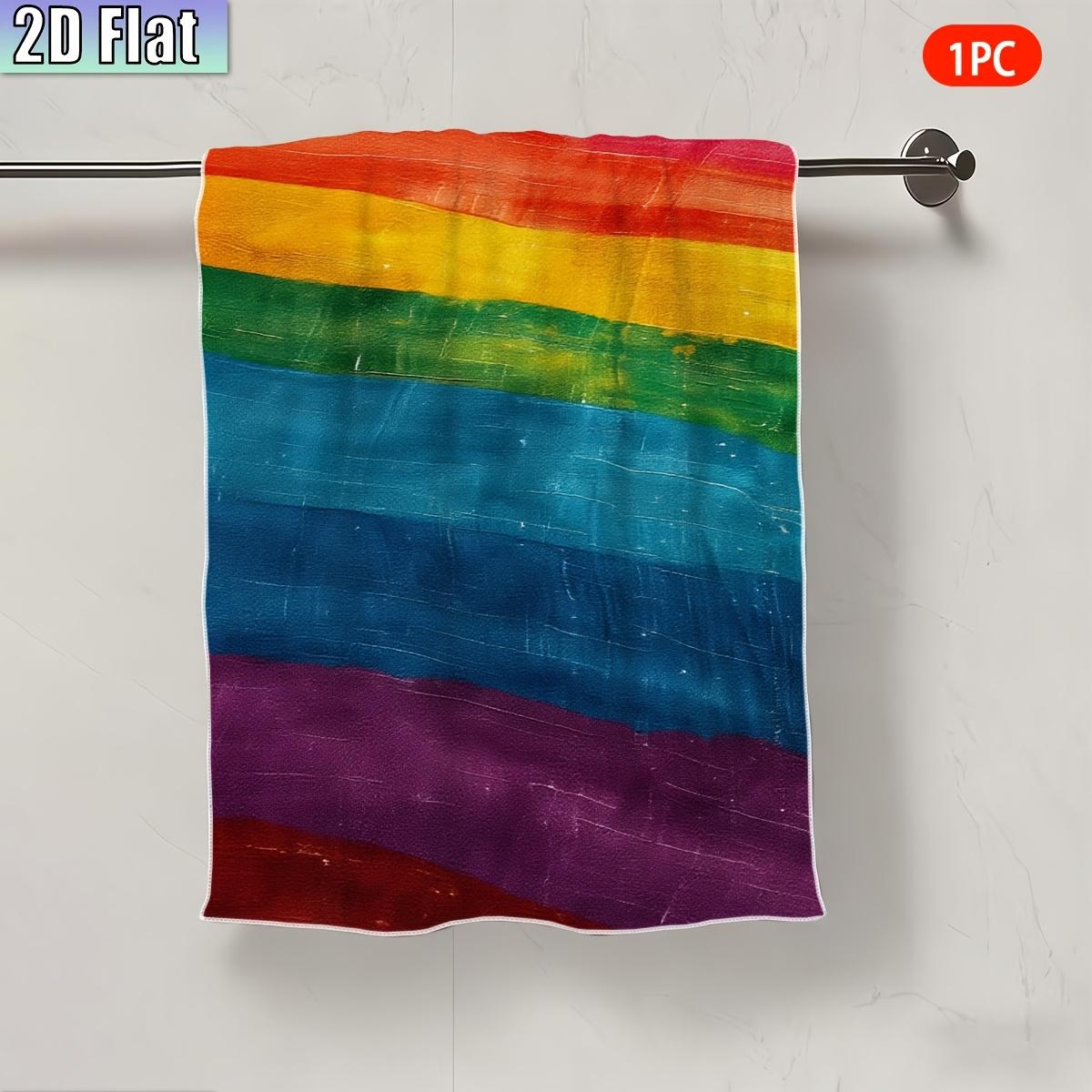 Ka Chen Muxi White Rainbow Stripe Print Bath Towel Printing Watercolor Pride Pattern Hand Towel Soft Absorbent Towel For Bathroom Pride Month Decor