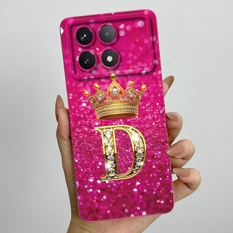 For Xiaomi Poco X6 Pro 5G Fashion Crown Initial Letter Couple Phone Case PocoX6 Pro 5G Soft Silicone TPU Lens Protective Casing