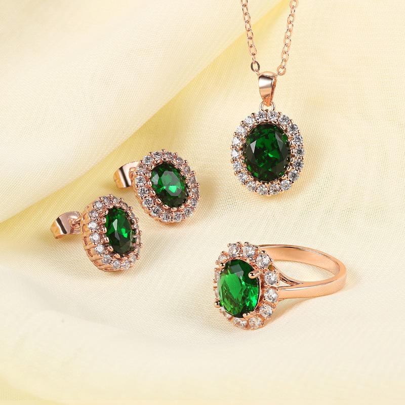 Bestselling Classic Jewelry Aaa Cubic Zirconia Emerald Wedding Jewelry Set Rose Gold Plated Accessories