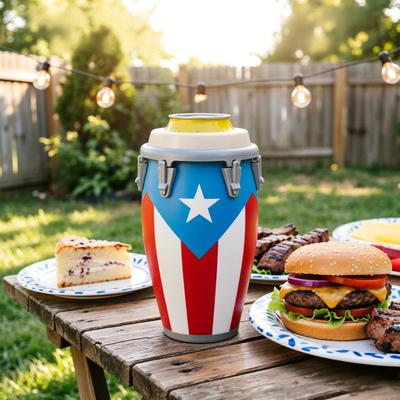 Puerto Rican Flag Conga Style 3D Printed Can Holder Beverage Insulator Lightweight 12oz Can