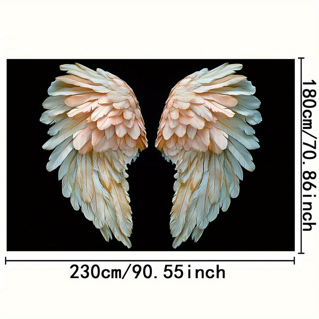 2D angel wing theme background cloth, golden feather details, black background photography decoration, wall decoration