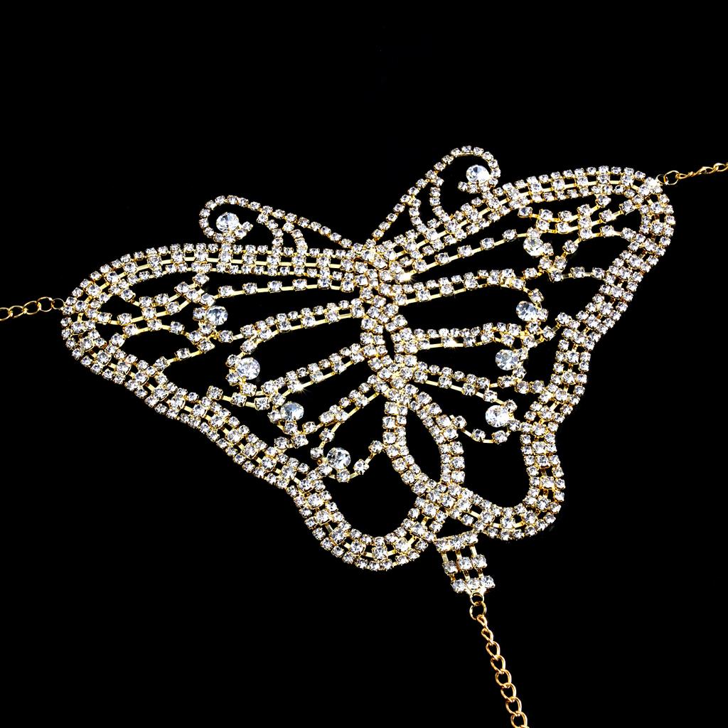 Light luxury butterfly sexy rhinestone chest support waist chain underpants four piece set nightclub charm women's body chain