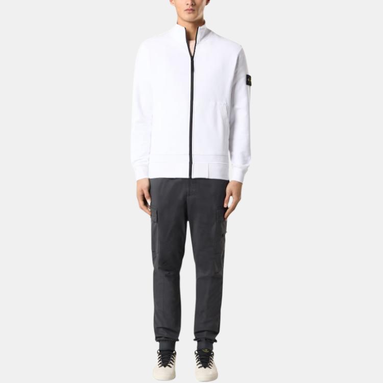STONE ISLAND Solid Color Badge Zip Stand Collar Long Sleeve Sweatshirt Men Sweatshirts White K1S156100643S0051V0001