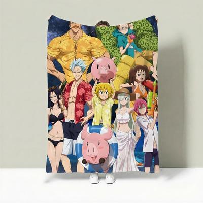 Anime T-Die sieben Todsünden Wurfdecke Leicht 240g Flanelldecke Weich Hautfreundlich für Sommerkühlung