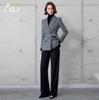 Luxurious British Style Dark Plaid Suit: Women's Jacket & Straight-Leg Pants Two-Piece Set for Autumn/Winter.