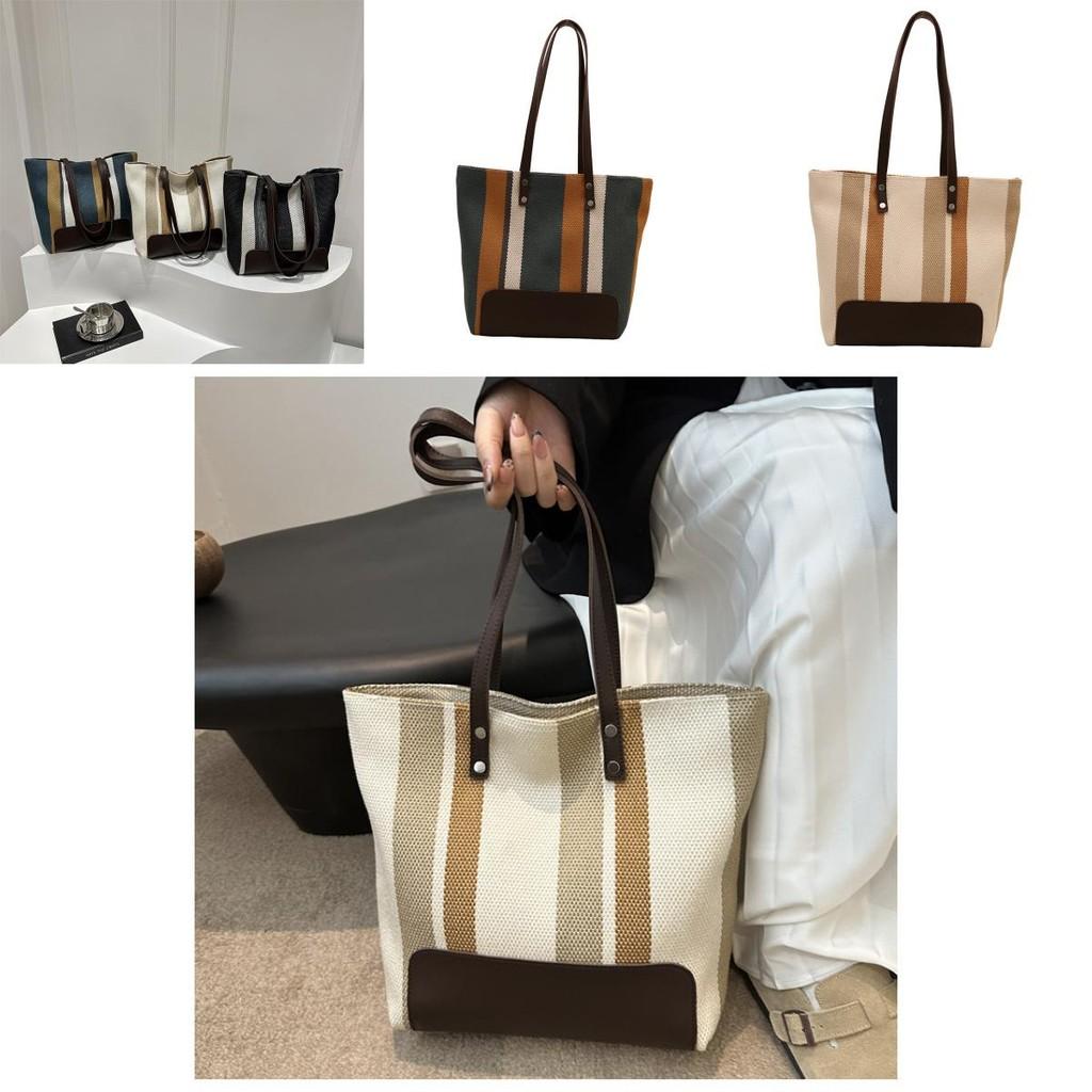 Fashionable Striped Colorblock Shoulder Tote Bag For Women With Comfortable And Practical Design