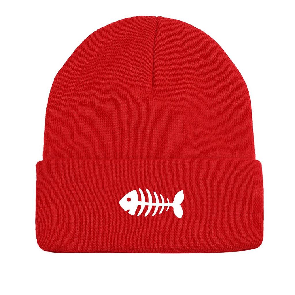 White Fish Bones Warm Knitted Cap Beanie, Skull Cap Windproof Cancer Chemo Unisex Headwear Knit Cap Beanie