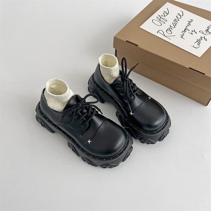 Big Head Retro Black British Style Small Leather Shoes Women's 2025 New Autumn and Winter Platform Versatile Mary Jane Single Shoes