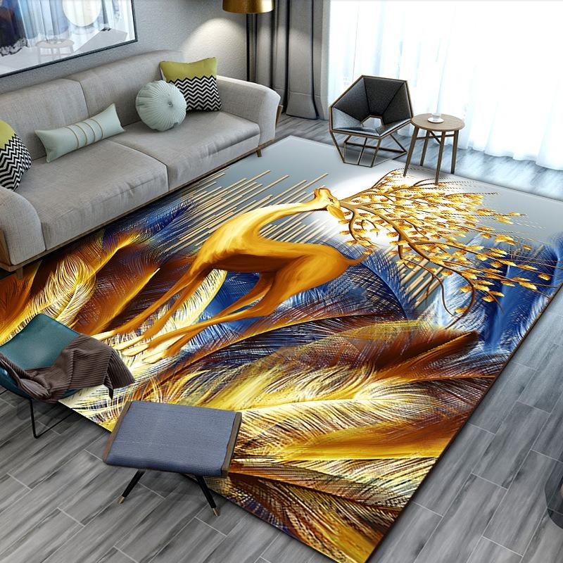Europe Style Light Luxury Plume Carpet Living Room Sofa Bedroom Bedside Study Entrance Door Rug Non-slip Retro Home Decor Mat