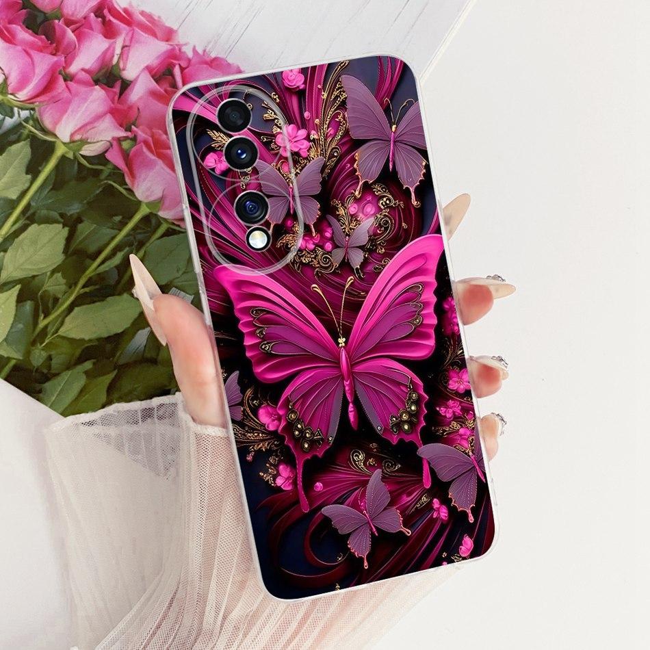 For Honor 70 70Pro Pro+ Cute Flower Butterfly Cat Painted Case For Honor70 70 Pro Plus 5G Soft Silicone TPU Phone Cases