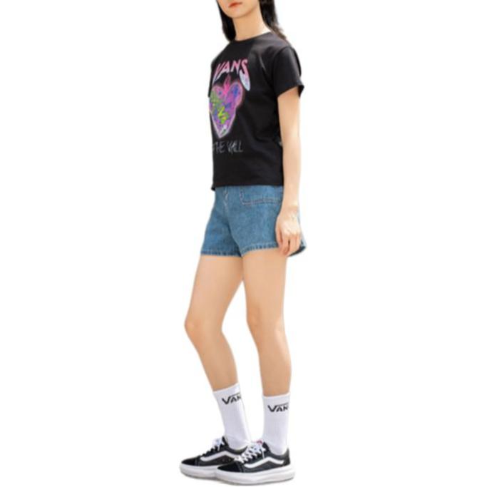 Vans Love Letter Print Round Neck Pullover Short Sleeve T-Shirt Women Tops Black VN000KPEBLK