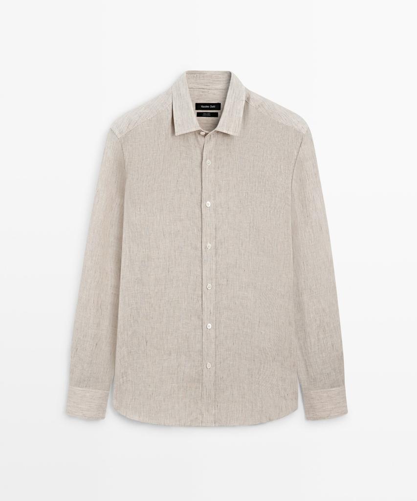 Masimodutti Regular Fit Washed Striped 100% Linen Shirt