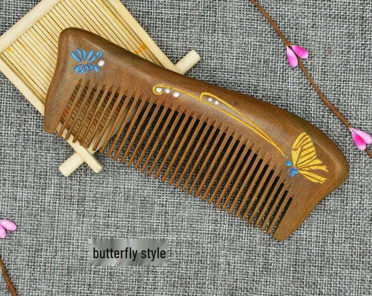 

Оригинальная резная расческа из зеленого сандалового дерева с позолоченным дизайном и золотой нитью для массажа 14.5*5.5*1.2 CM