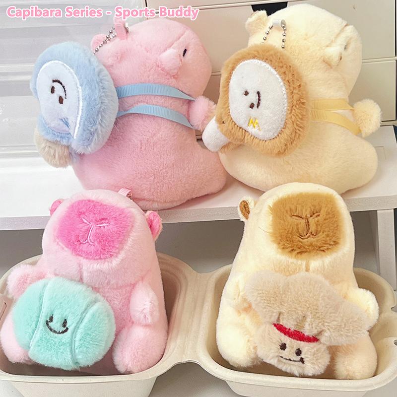 Cartoon Plush Badminton Tennis Capybara Keychain Fluffy Cute Creative Soft Stuffed Doll Pendant Backpack Decorative Accessories