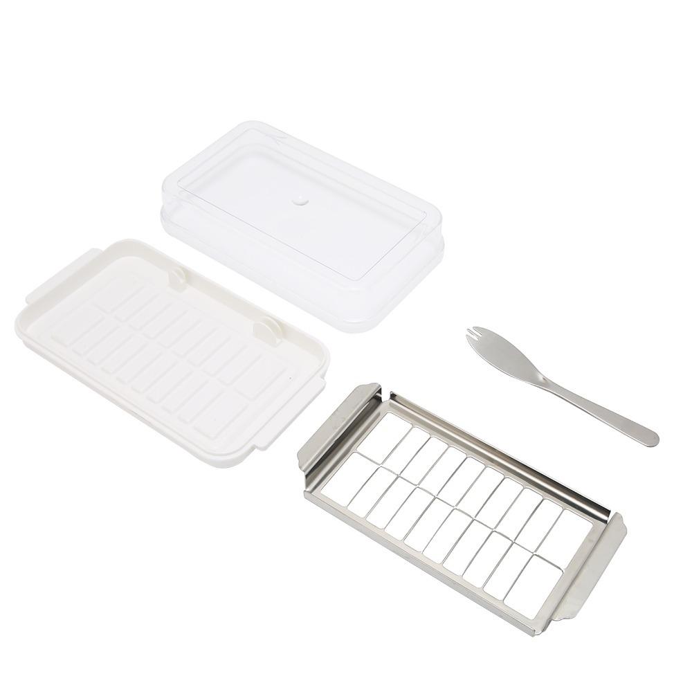 Stainless Steel Butter Slicer Cutter 2 in 1 Design Cheese Storage Box Restaurant Use белый