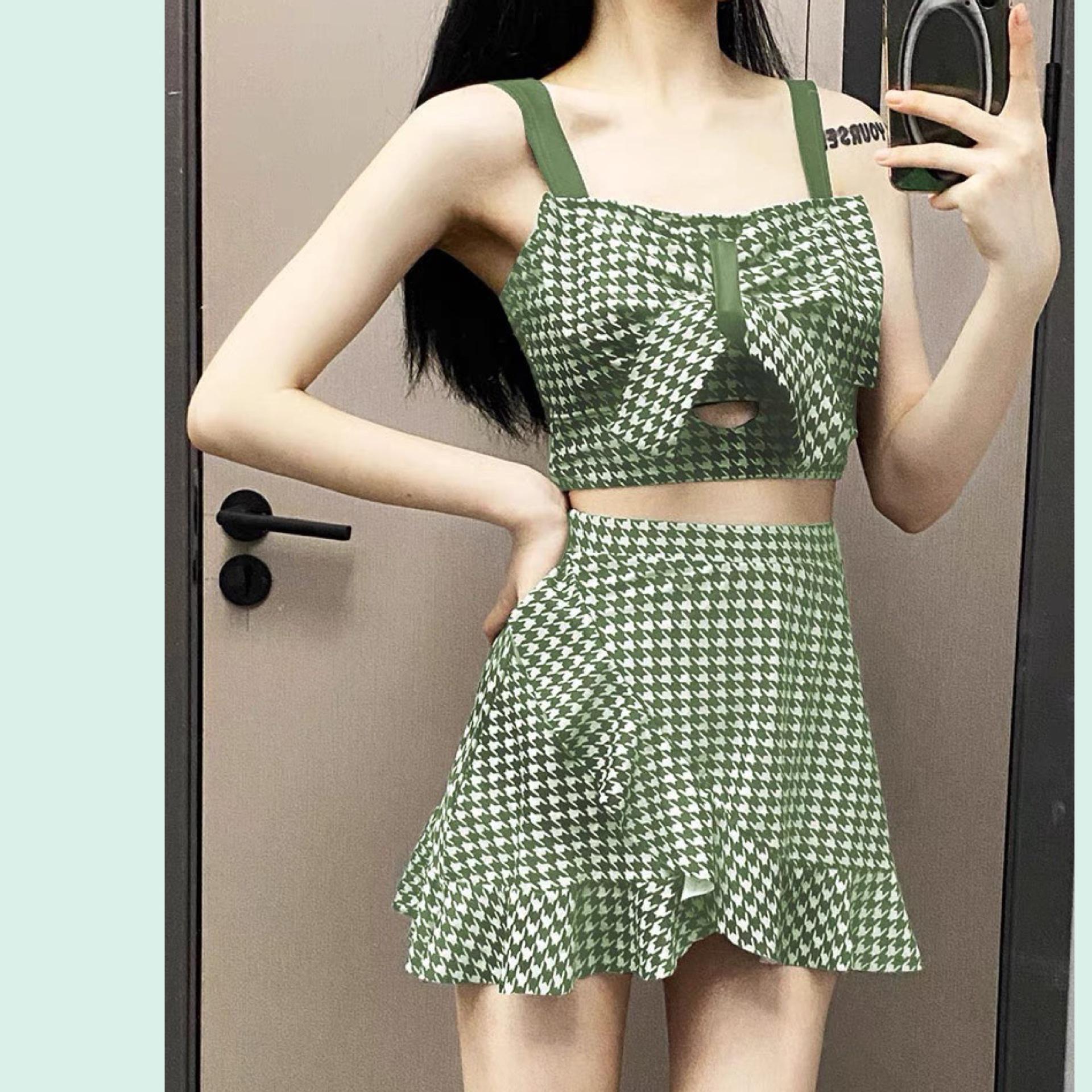 

Женский летний купальный костюм в стиле академии с дизайном в виде банта для аквапарков и фотографий на море M (for 80-100 lbs) зелёный