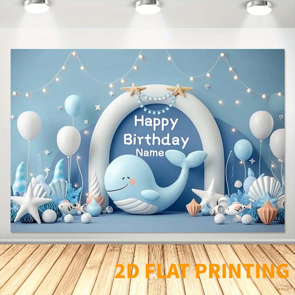 1 Stück Individuelle Nautische Wal Happy Birthday Kulisse, Ozean-Thema Party Foto Hintergrund Banner für Jungen Geburtstag Dekoration