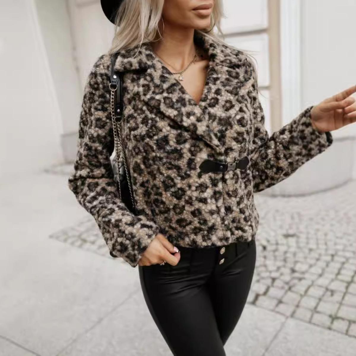 

Fall Winter Women s Zebra Pattern Wool Blend Short Jacket Turn-down Collar Long Sleeve Outerwear XXL