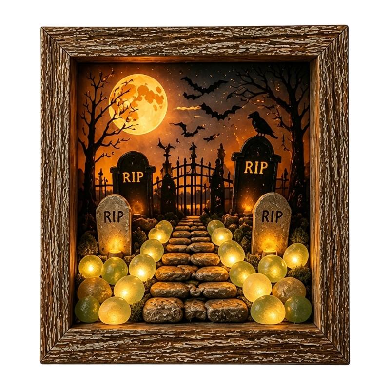 DIY Seasonal Light Box Display, Wood Case Frame Ornament with Soft Lighting for Shelf, Entry Stand, and Fall Party Use
